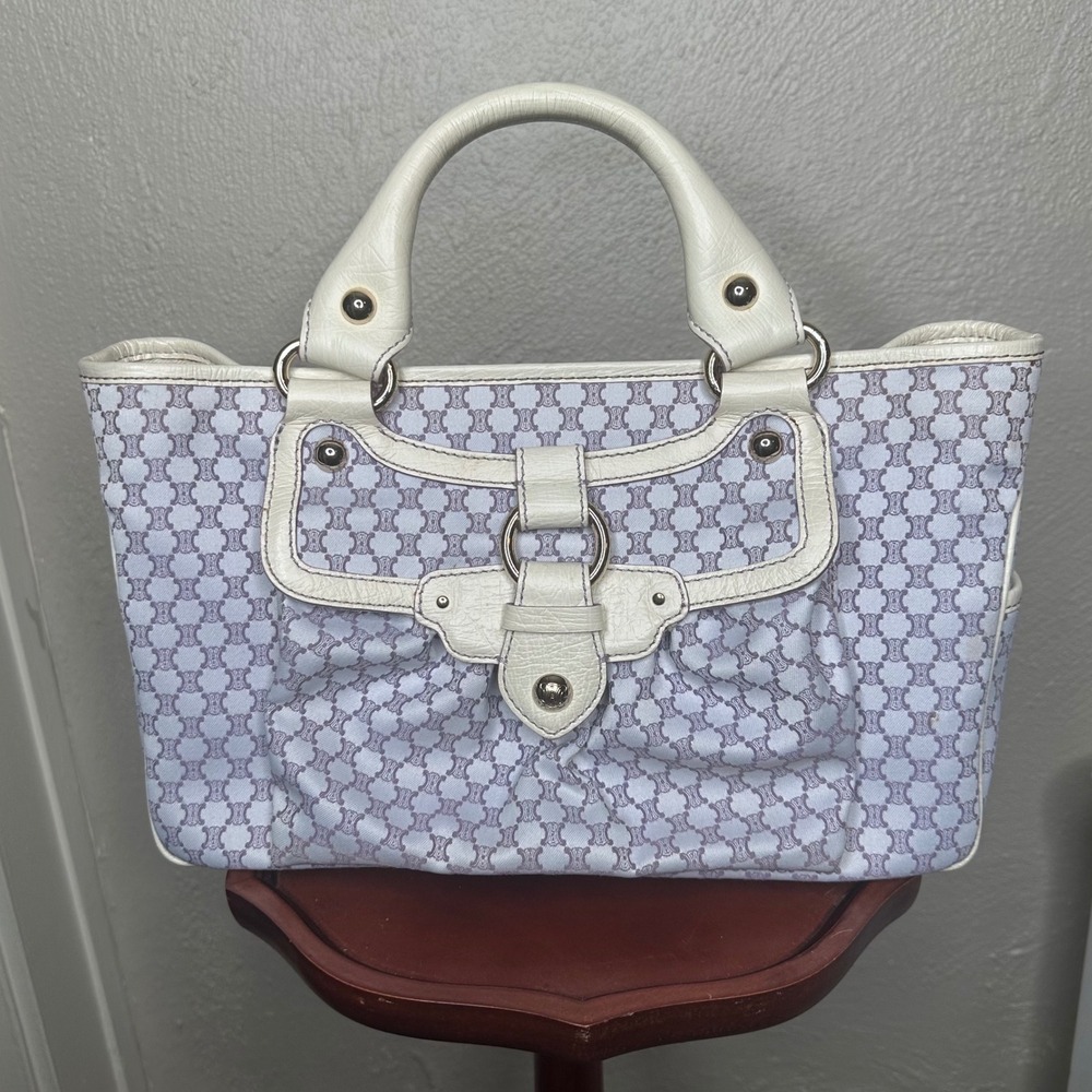 Celine Macadam Boogie Bag Lavender White Monogram Canvas Leather Tote Satchel